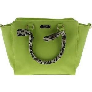 BCBG Paris Womens Green Faux Leather Satchel Bag